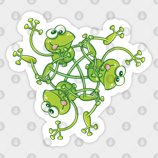 Green frogs having fun in a rotating pattern design Sticker by zooco